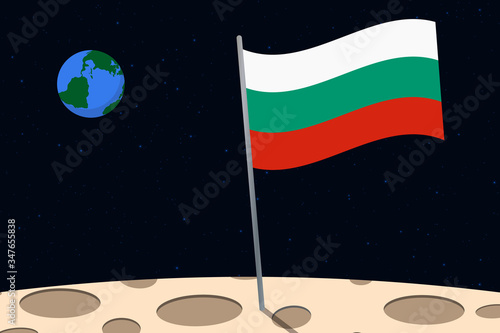 View of planet Earth from the surface of the Moon with the Bulgaria flag and holes on the ground