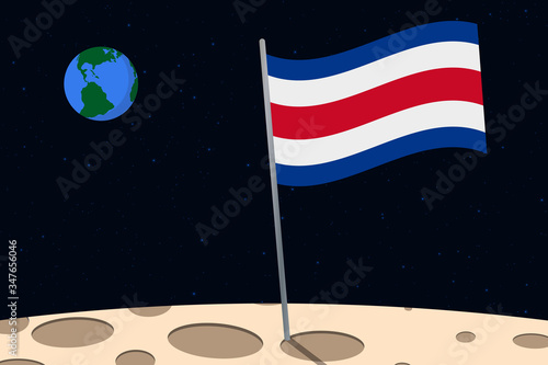 View of planet Earth from the surface of the Moon with the Costa Rica flag and holes on the ground