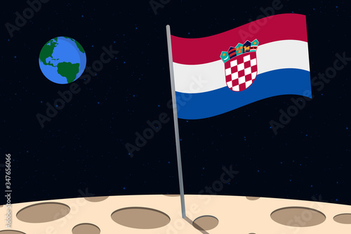 View of planet Earth from the surface of the Moon with the Croatia flag and holes on the ground