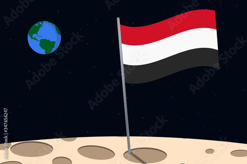 View of planet Earth from the surface of the Moon with the Egypt flag and holes on the ground