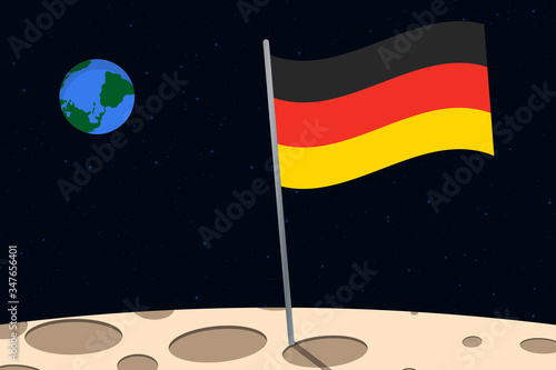 View of planet Earth from the surface of the Moon with the Germany flag and holes on the ground