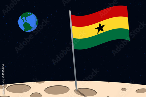 View of planet Earth from the surface of the Moon with the Ghana flag and holes on the ground