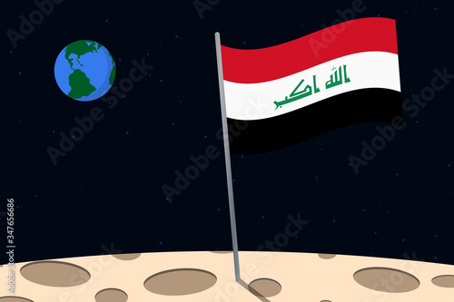 View of planet Earth from the surface of the Moon with the Iraq flag and holes on the ground