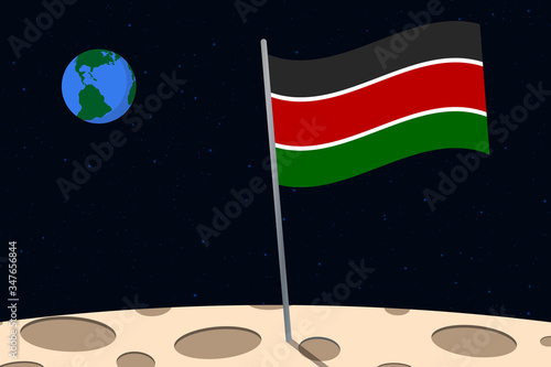 View of planet Earth from the surface of the Moon with the Kenya flag and holes on the ground
