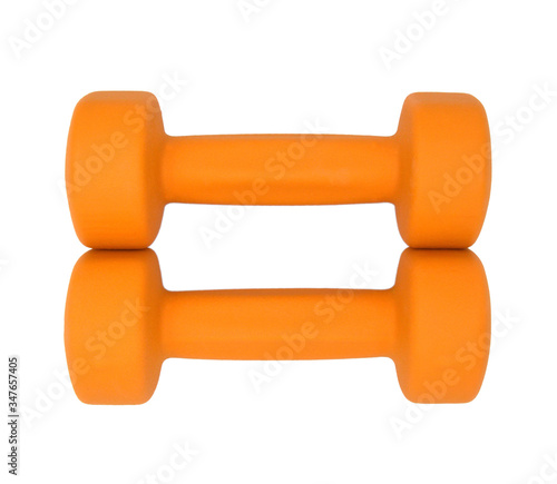 Orange sport dumbbells
