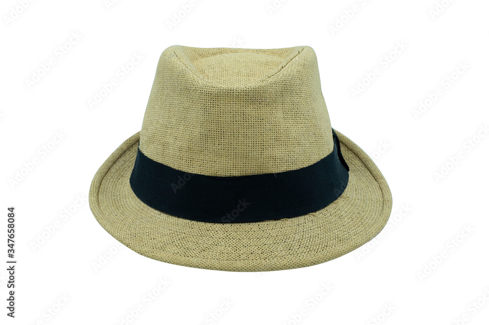 Straw beach hat fashion summer for men isolated on white background with clipping path. Vintage-style classic light brown color. Beautiful and helps protect the sun. Straw beach hat fashion summer for men isolated on white background with clipping path. Vintage-style classic light brown color. Beautiful and helps protect the sun.