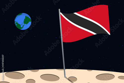 View of planet Earth from the surface of the Moon with the Trinidad and Tobago flag and holes on the ground