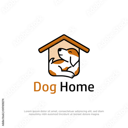 Beauty dog home logo design, puppy's house cartoon logo inspiration