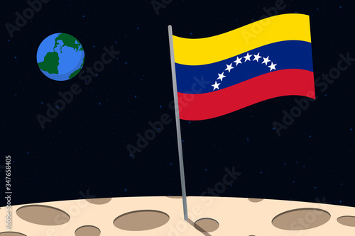 View of planet Earth from the surface of the Moon with the Venezuela flag and holes on the ground