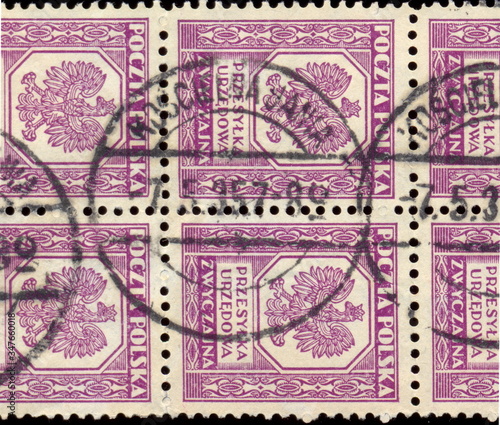 Kościelna Jania. Rzadki kasownik / datownik pocztowy (1935) odbity na znaczkach pocztowych do urzędowych przesyłek zwyczajnych (1933, Fi.U17).