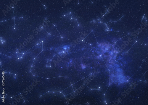 Illustration of constellations in outer space. Constellation stars on the night sky with lines. Elements of this image were furnished by NASA