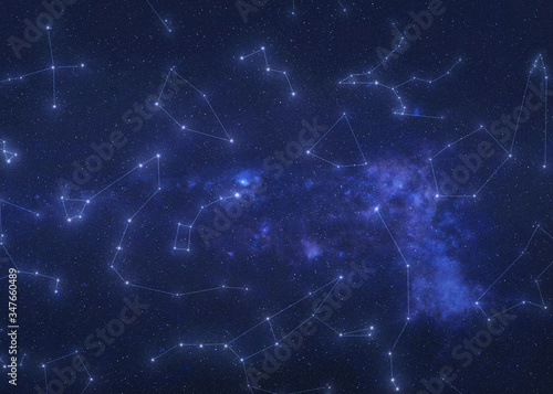 Obraz na płótnie Illustration of constellations in outer space. Constellation stars on the night sky with lines. Elements of this image were furnished by NASA w salonie