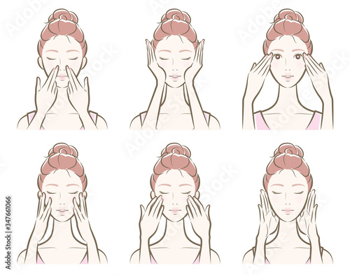 スキンケアをしている女性のイラスト