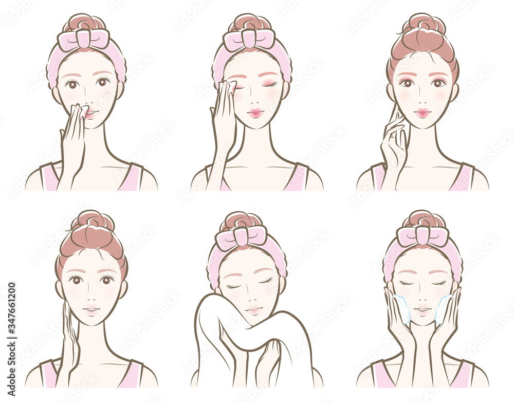 スキンケアをしている女性のイラスト