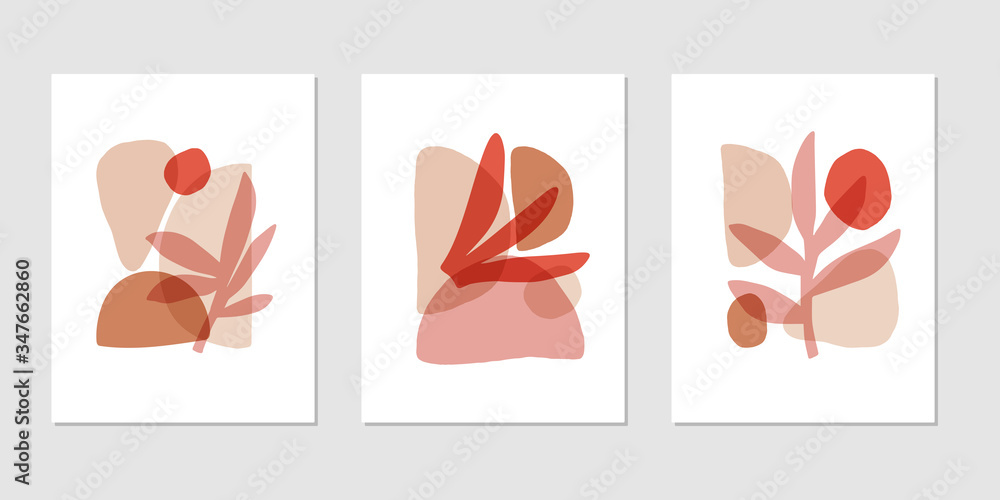 Obraz premium Abstract shapes flat vector illustrations set. Modern wallpaper design element. Trendy figure decor