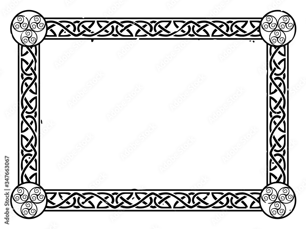 Vector Celtic frame with a knot pattern and swirls. Stock Vector