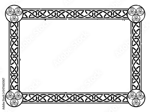 Vector Celtic frame with a knot pattern and swirls.