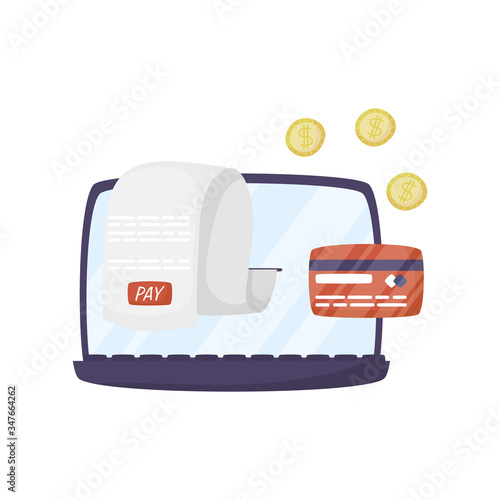 laptop with credit card and coins
