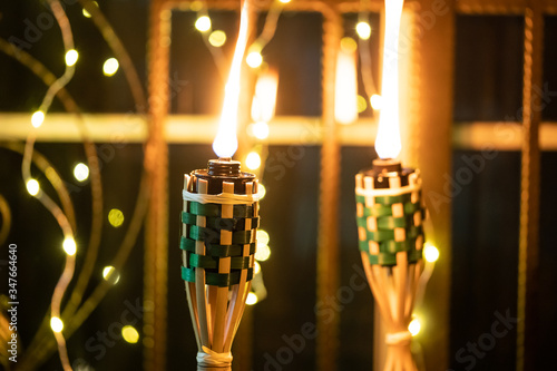 Bamboo oil lamp or pelita for eid or hari raya decoration