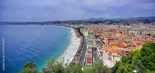 The Promenade des Anglais on the Mediterranean Sea at Nice, France along the French Riviera. © Jbyard