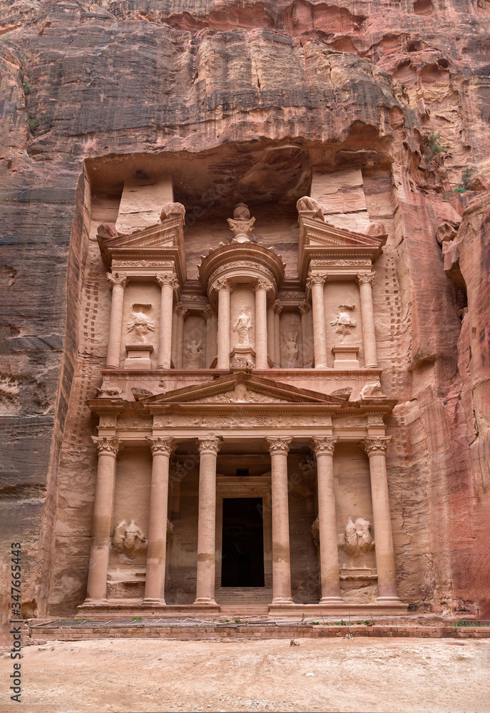 The main temple in Petra is an ancient majestic building of Al-Khazneh.