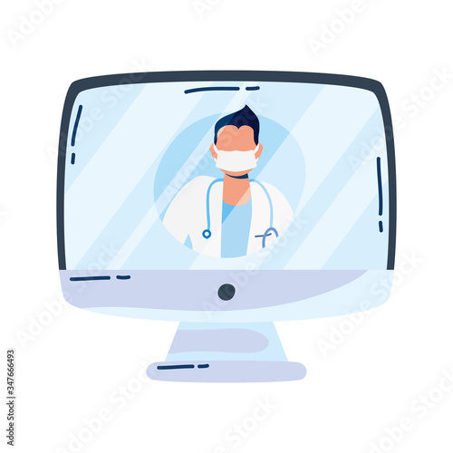 professional doctor with stethoscope in desktop