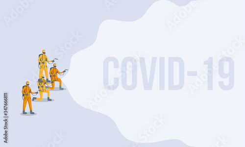 men cleaners with biosafety suits covid19