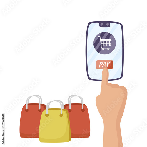 smartphone with shopping cart and bag
