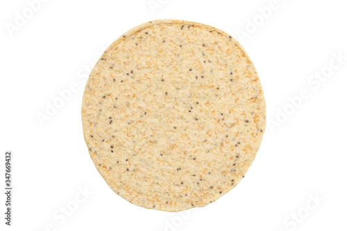 Ground corn with black sesame tortilla isolated on white background