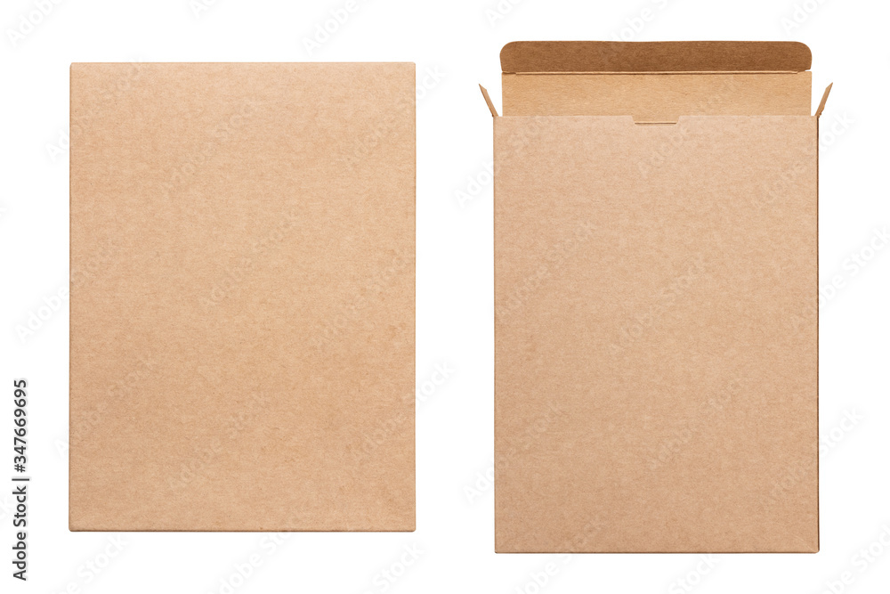 Closed and Open Brown Folding Carton Isolated on White Background Closed and Open Brown Folding Carton Isolated on White Background