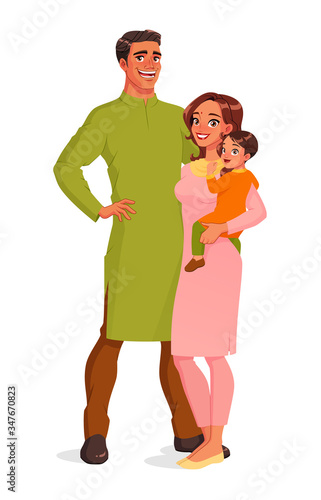 Happy smiling Indian family portrait. Isolated vector illustration.