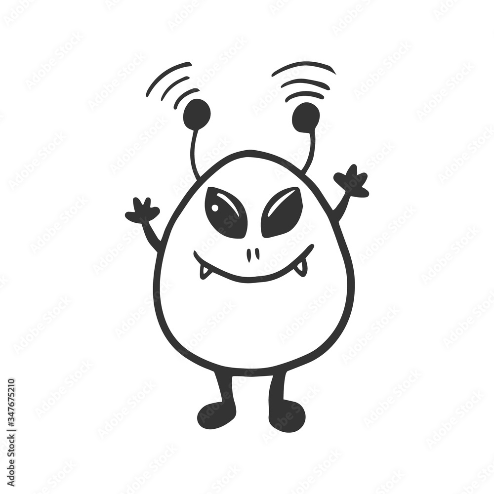 Alien. Vector drawing of an alien in doodle style. Children's ...