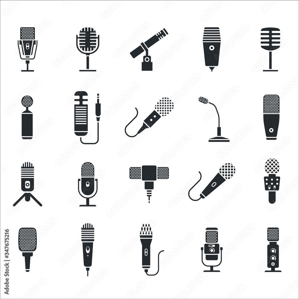 Mic icon. Radio and music microphone icon set. Modern voice mike and