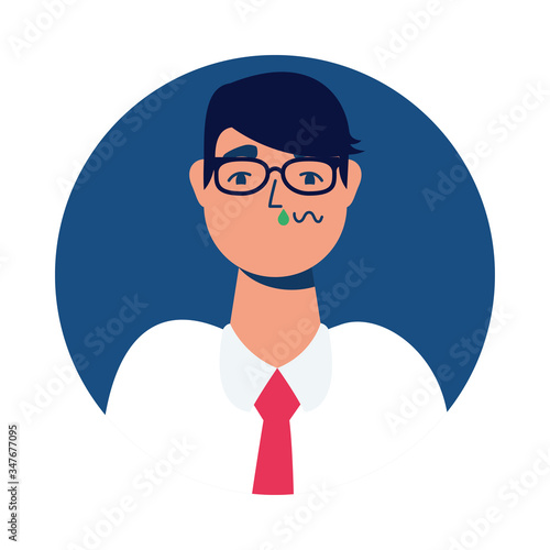 businessman sick with runny nose character