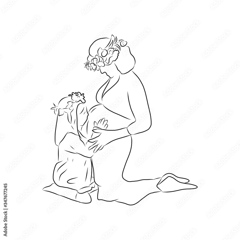 line drawing of mother hugs playing with her child line drawing of mother hugs playing with her child