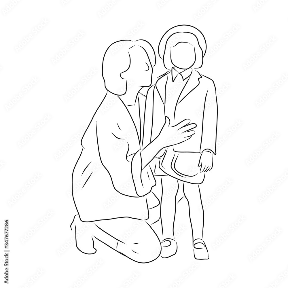 line drawing of mother hugs her child line drawing of mother hugs her child