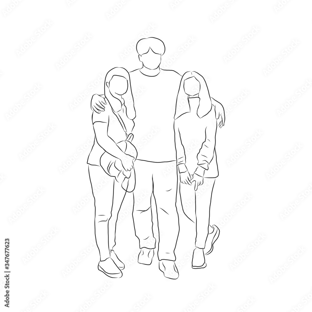 line drawing of standing family line drawing of standing family