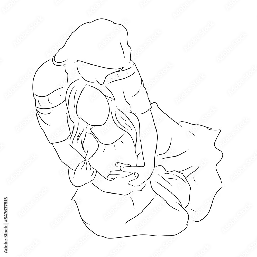 line drawing of mother is hugging baby