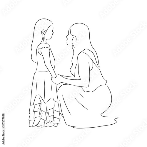 line drawing of the mother was staring at the baby's eyes.