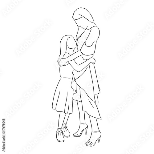 line drawing of mother is hugging baby © saringkan