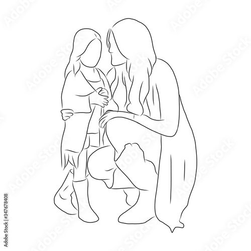 line drawing of mother hugs her child