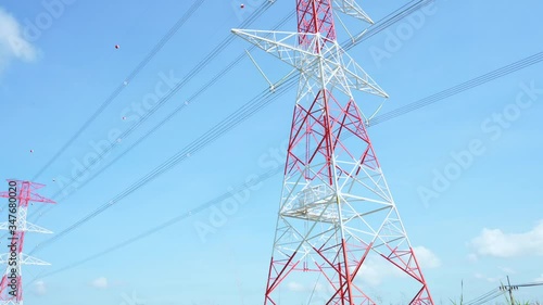 4K Prores of  high voltage pole and moving clouds