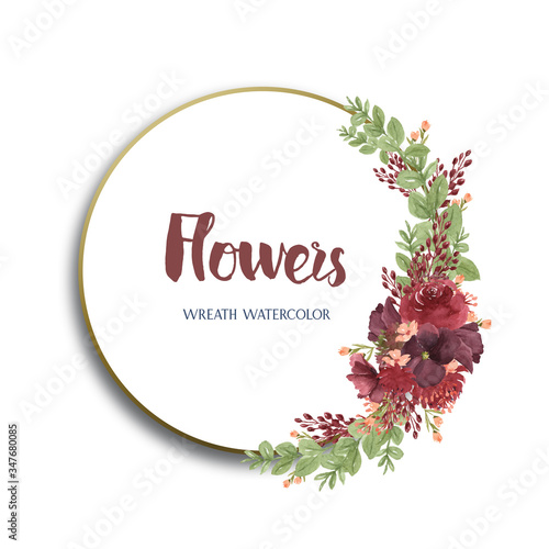 Watercolor florals with text frame border, lush flowers aquarelle hand painted isolated on white background. Design flowers decor for card, save the date, wedding invitation cards, poster, banner.