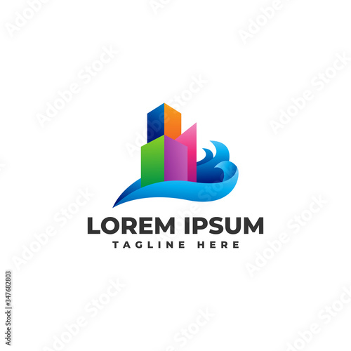 Building Seaside Modern Gradient Logo Vector Icon Illustration