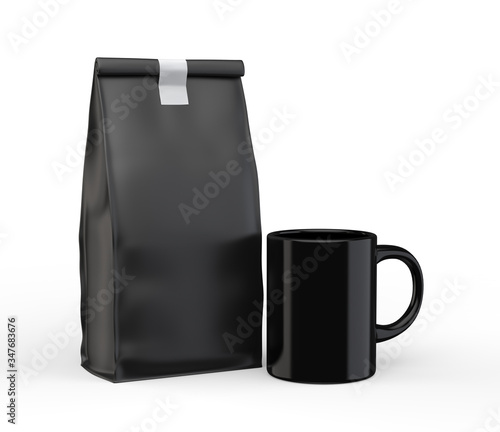 Blank Craft Brown Paper Bag Packaging For coffee beans, dry fruits and other food items. 3d render illustration.