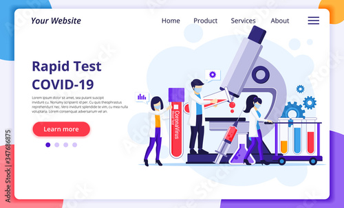 Rapid test concept for COVID-19 Coronavirus disease with scientists working at medicine Laboratorium. Modern flat web page design for website and mobile website development. Vector illustration