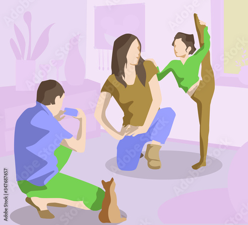Dad is filming a dance video - preparing his daughter for the quarantine contest. Self-isolation
