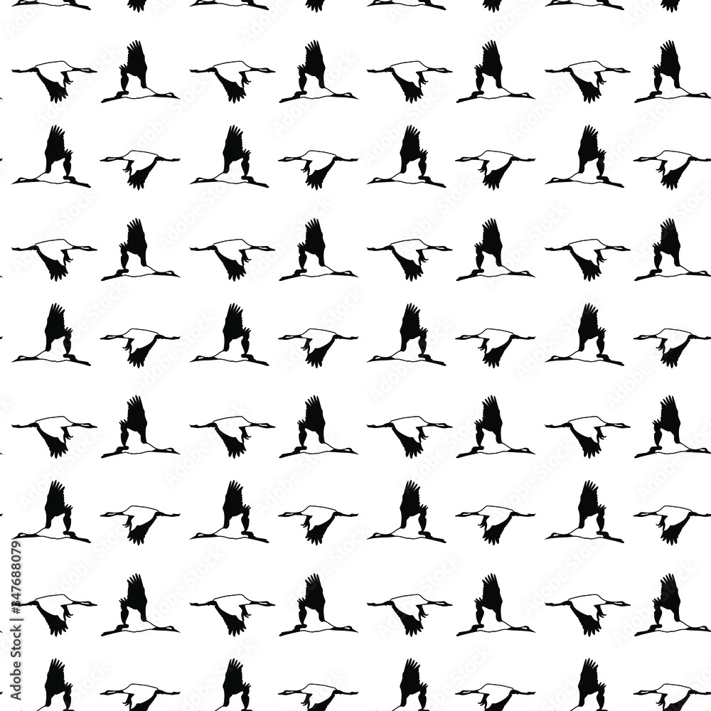 Seamless pattern with cranes - birds fly across white background Seamless pattern with cranes - birds fly across white background