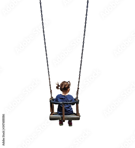 swing and kid isolated in whte background playin