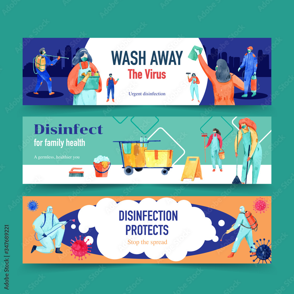 Disinfection banner design with spraying,cleaning,washing and disinfectant protect virus,bacteria and coronavirus or 2019-ncov Disinfection banner design with spraying,cleaning,washing and disinfectant protect virus,bacteria and coronavirus or 2019-ncov